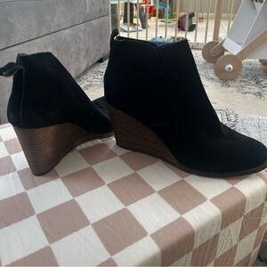 Lucky Brand Black Suede Wedge Booties